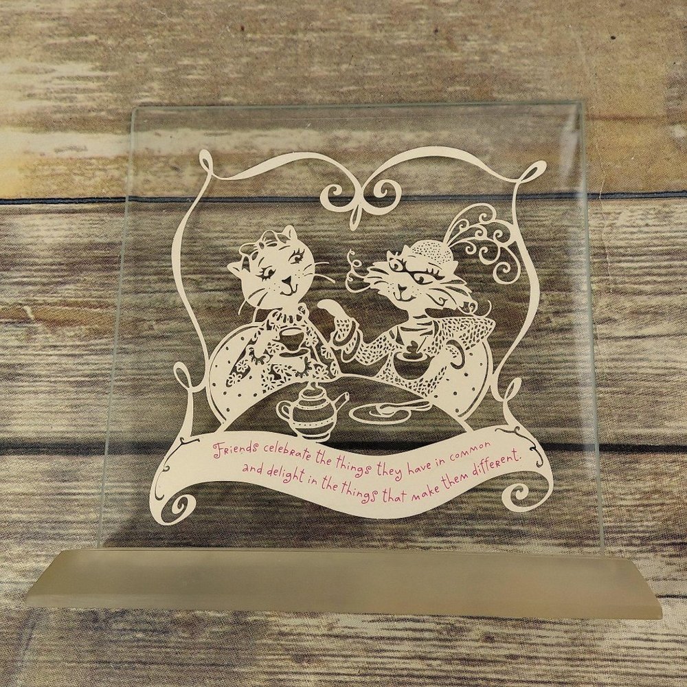 Cat Friends Acrylic Plaque Tea Party Kitty Vintage